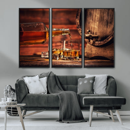 52458-MGV-CV-36X24-Whiskey Pour Wall Art – Elegant Whiskey Bottle Pouring into Glasses Canvas Print, Refined Bar or Lounge Decor for Home, Office, or