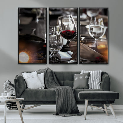 75513-MGV-CV-36X24-Elegant Wine Toast Wall Art – Close-Up Red Wine Glass at Dinner Table Canvas Print, Sophisticated Dining Room or Bar Decor
