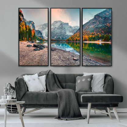 25982-MGV-CV-36X24-Autumn Mountain Lake Wall Art – Panoramic Fall Foliage and Snowy Peaks Canvas Print, Scenic Nature Decor for Living Room or Office