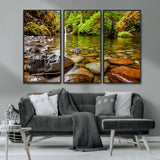98096-MGV-CV-36X24-Serene River Waterfall Nature Photo – Calm Clear Water, Vibrant Green Forest and Smooth Stones Landscape Wall Art for Home or