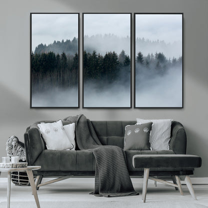 42596-MGV-CV-36X24-Misty Forest Wall Art – Atmospheric Pine Trees Canvas Print, Nature Landscape Decor for Living Room, Bedroom, Office, or Cabin