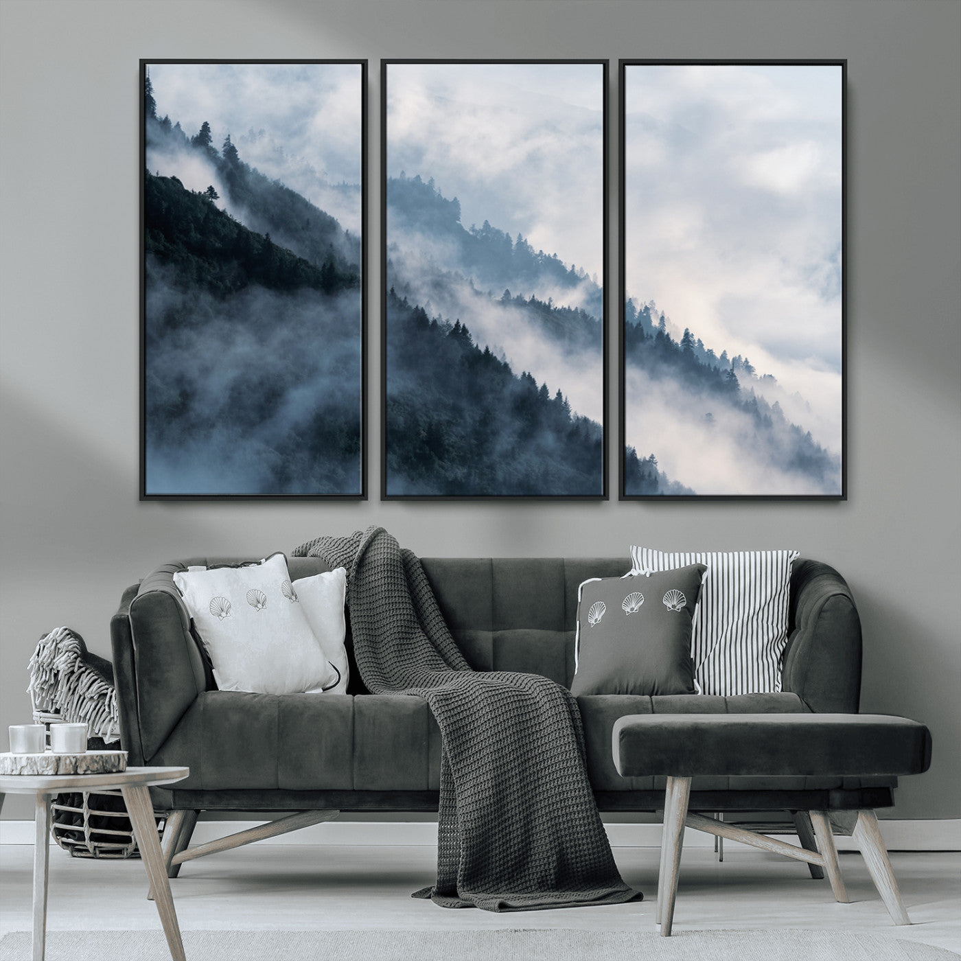 85737-MGV-CV-36X24-Misty Mountain Wall Art – Atmospheric Pine Forest Canvas Print with Fog and Mist, Calm Nature Decor for Living Room, Bedroom,