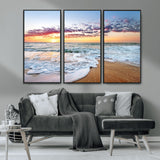 39560-MGV-CV-36X24-Sunrise Beach Wall Art – Vibrant Ocean Waves and Golden Sand Canvas Print, Seaside Coastal Decor for Living Room, Bedroom or