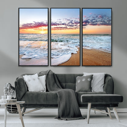 39560-MGV-CV-36X24-Sunrise Beach Wall Art – Vibrant Ocean Waves and Golden Sand Canvas Print, Seaside Coastal Decor for Living Room, Bedroom or