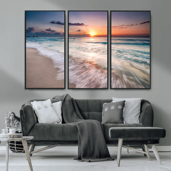 71849-MGV-CV-36X24-Sunrise Ocean Beach Wall Art – Serene Seascape Canvas Print with Gentle Waves, Coastal Nature Decor for Bedroom, Living Room or
