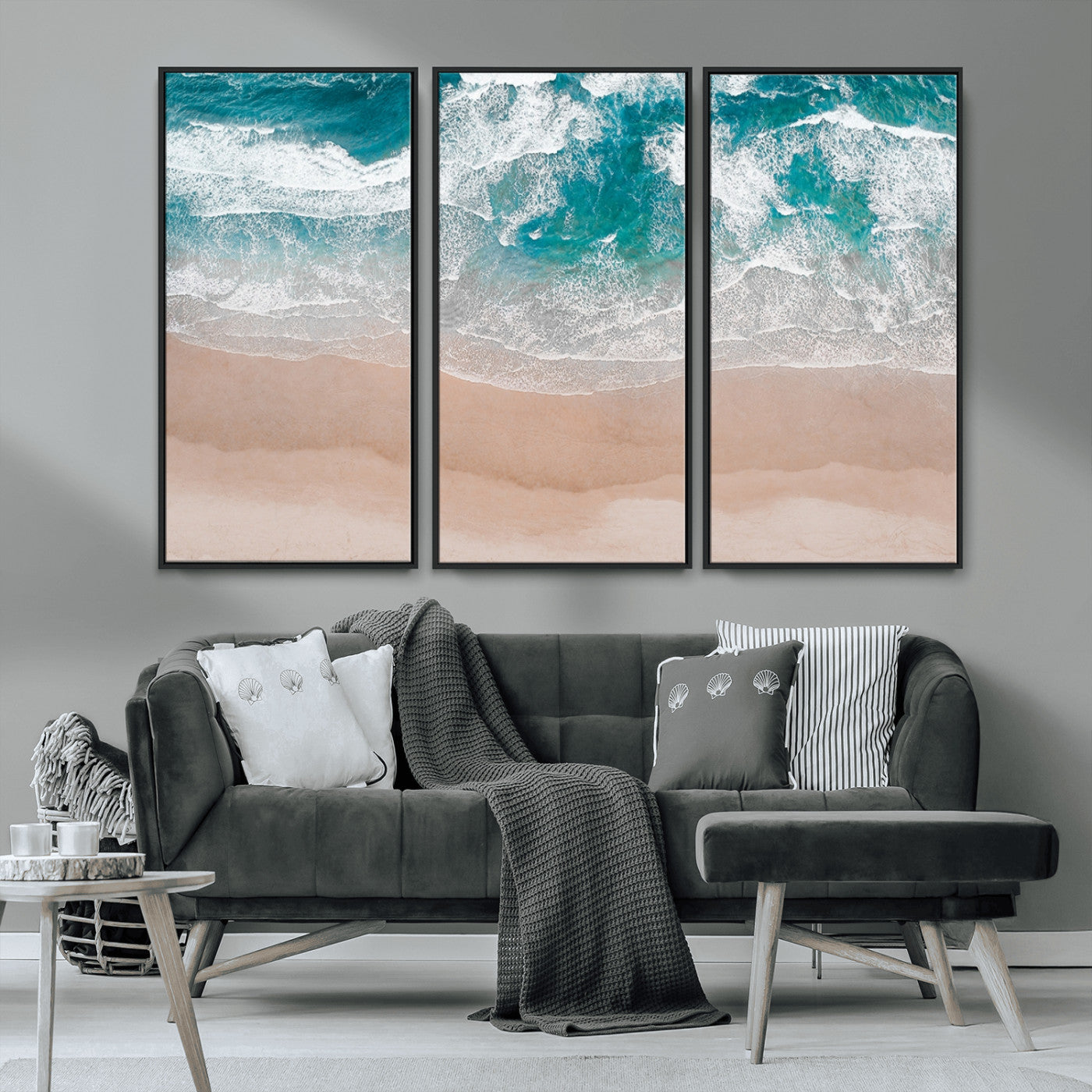 39236-MGV-CV-36X24-Ocean Beach Wall Art – Aerial View of Waves and Sand Canvas Print, Coastal Home Decor for Living Room, Bedroom, Office or Beach