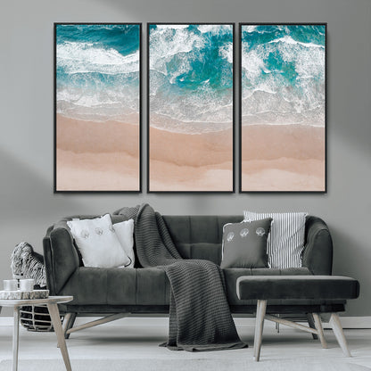 39236-MGV-CV-36X24-Ocean Beach Wall Art – Aerial View of Waves and Sand Canvas Print, Coastal Home Decor for Living Room, Bedroom, Office or Beach