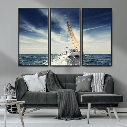 75430-MGV-CV-36X24-Sailing Boat Wall Art – Dynamic Ocean Yacht Canvas Print, Nautical Decor for Living Room, Office, Beach House or Cabin