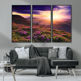 49741-MGV-CV-36X24-Mountain Sunrise Wall Art – Vibrant Floral Landscape Canvas Print, Nature Home Decor for Living Room, Bedroom Office or Cabin