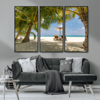 83601-MGV-CV-36X24-Tropical Beach Wall Art – Serene Palm Trees and Lounge Chairs Canvas Print, Relaxing Coastal Decor for Living Room, Bedroom or