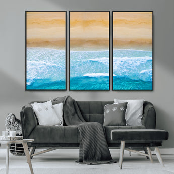 43046-MGV-CV-36X24-Aerial Beach Wall Art – Serene Ocean Waves & Sandy Shore Canvas Print, Coastal Home Decor for Living Room, Bedroom or Office