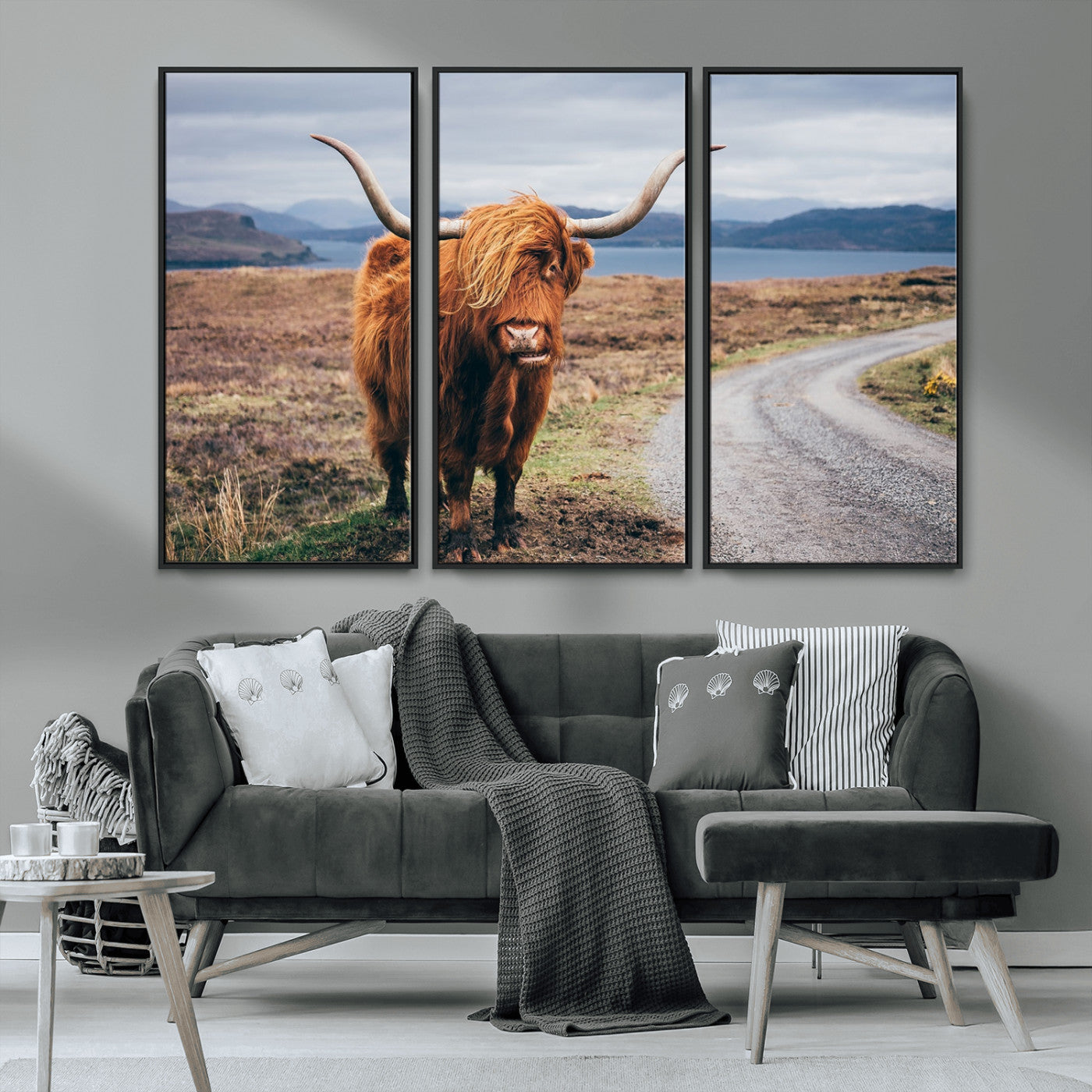 56121-MGV-CV-36X24-Rustic Highland Cow Wall Art – Panoramic Nature Canvas Print, Perfect Decor for Home, Office, Living Room or Man Cave