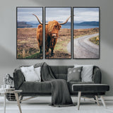 56121-MGV-CV-36X24-Rustic Highland Cow Wall Art – Panoramic Nature Canvas Print, Perfect Decor for Home, Office, Living Room or Man Cave