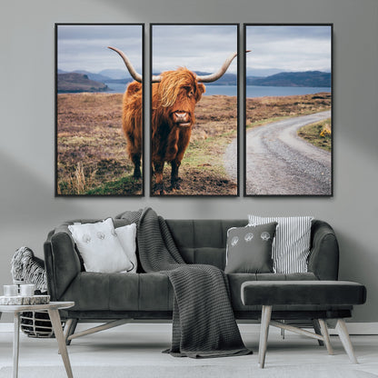 56121-MGV-CV-36X24-Rustic Highland Cow Wall Art – Panoramic Nature Canvas Print, Perfect Decor for Home, Office, Living Room or Man Cave