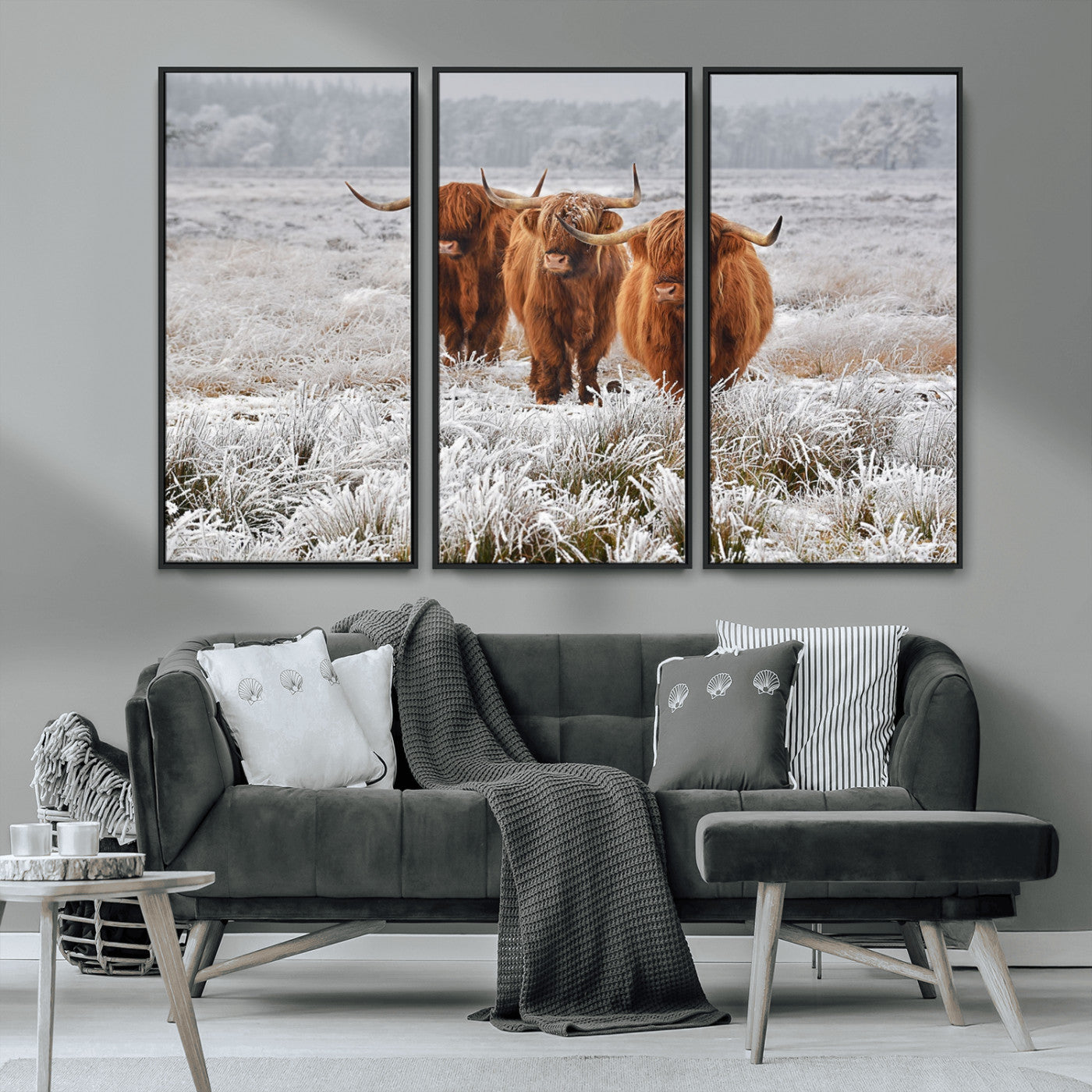 10396-MGV-CV-36X24-Highland Cattle Wall Art – Rustic Winter Landscape Canvas Print, Farmhouse Decor for Living Room, Office, Cabin or Country Home