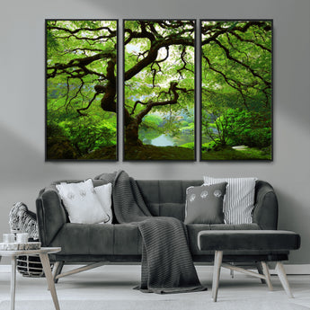 18094-MGV-CV-36X24-Emerald Canopy Wall Art – Panoramic Lush Green Tree Canvas Print, Serene Nature Decor for Office, Living Room or Meditation Space