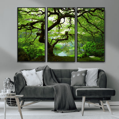 18094-MGV-CV-36X24-Emerald Canopy Wall Art – Panoramic Lush Green Tree Canvas Print, Serene Nature Decor for Office, Living Room or Meditation Space