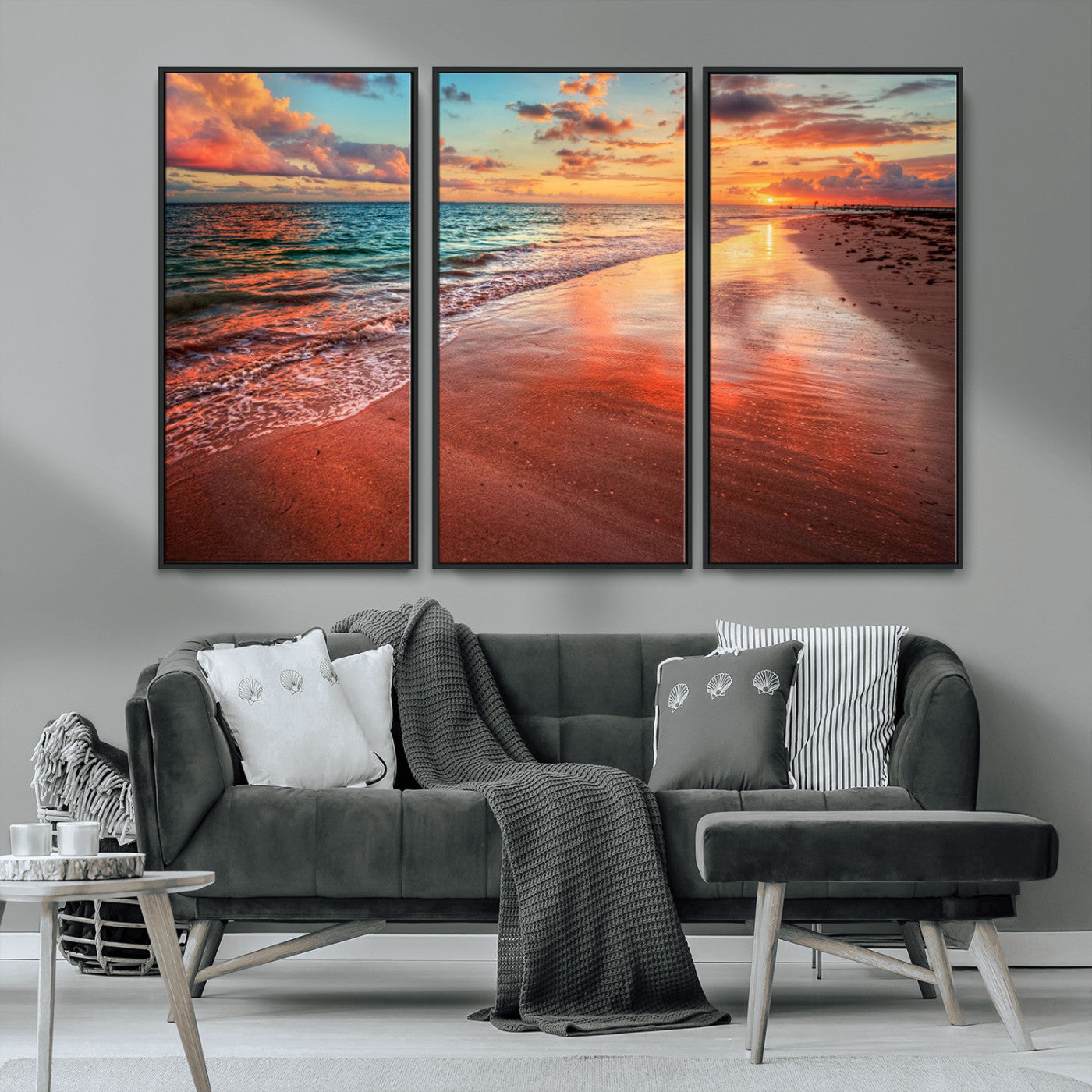 77723-MGV-CV-36X24-Sunset Beach Wall Art – Vibrant Ocean Canvas Print, Coastal Landscape Decor for Living Room, Bedroom or Office, Relaxing Tropical