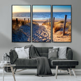 31889-MGV-CV-36X24-Sandy Beach Pathway Wall Art – Coastal Dune Fence and Ocean View Canvas Print, Relaxing Seaside Landscape Decor for Living Room or