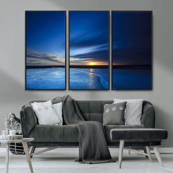 65405-MGV-CV-36X24-Blue Sunrise Seascape Wall Art – Tranquil Ocean Horizon Canvas Print with Golden Sunlight and Deep Sky, Coastal Landscape Decor
