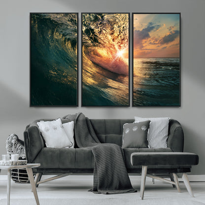 55359-MGV-CV-36X24-Radiant Ocean Wave Wall Art – Panoramic Surf Canvas Print, Vibrant Sunset Beach Decor for Home, Office or Man Cave