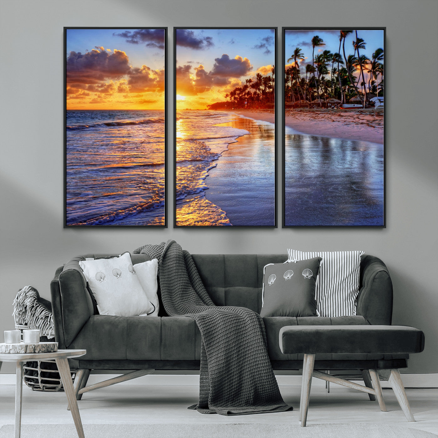19917-MGV-CV-36X24-Tropical Sunset Beach Wall Art – Panoramic Palm Trees and Ocean Canvas Print, Vibrant Coastal Decor for Living Room, Office or Man