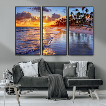 19917-MGV-CV-36X24-Tropical Sunset Beach Wall Art – Panoramic Palm Trees and Ocean Canvas Print, Vibrant Coastal Decor for Living Room, Office or Man