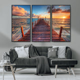 28836-MGV-CV-36X24-Ocean Pier Sunset Wall Art – Wooden Dock and Golden Horizon Canvas Print, Coastal Seascape Photography for Living Room, Bedroom,