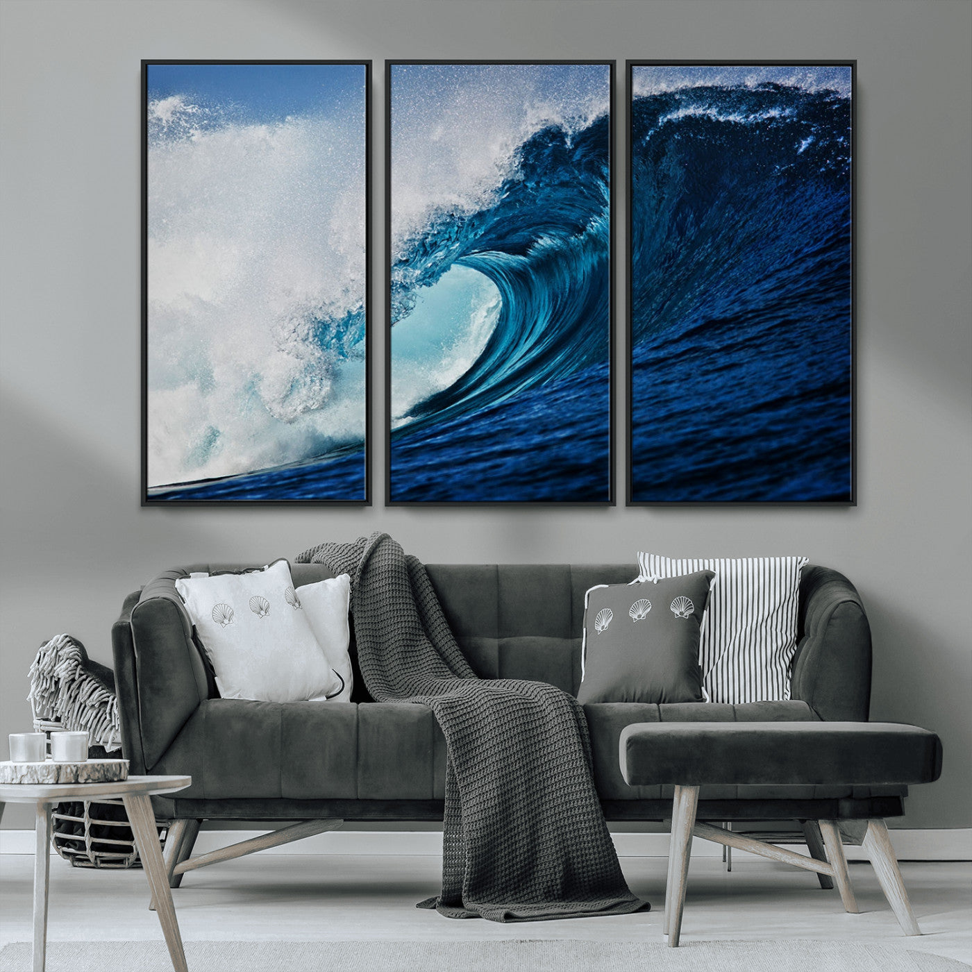 89502-MGV-CV-36X24-Powerful Ocean Wave Wall Art – Panoramic Blue Sea Wave Canvas Print, Coastal Surf Photography Artwork for Living Room, Bedroom, or