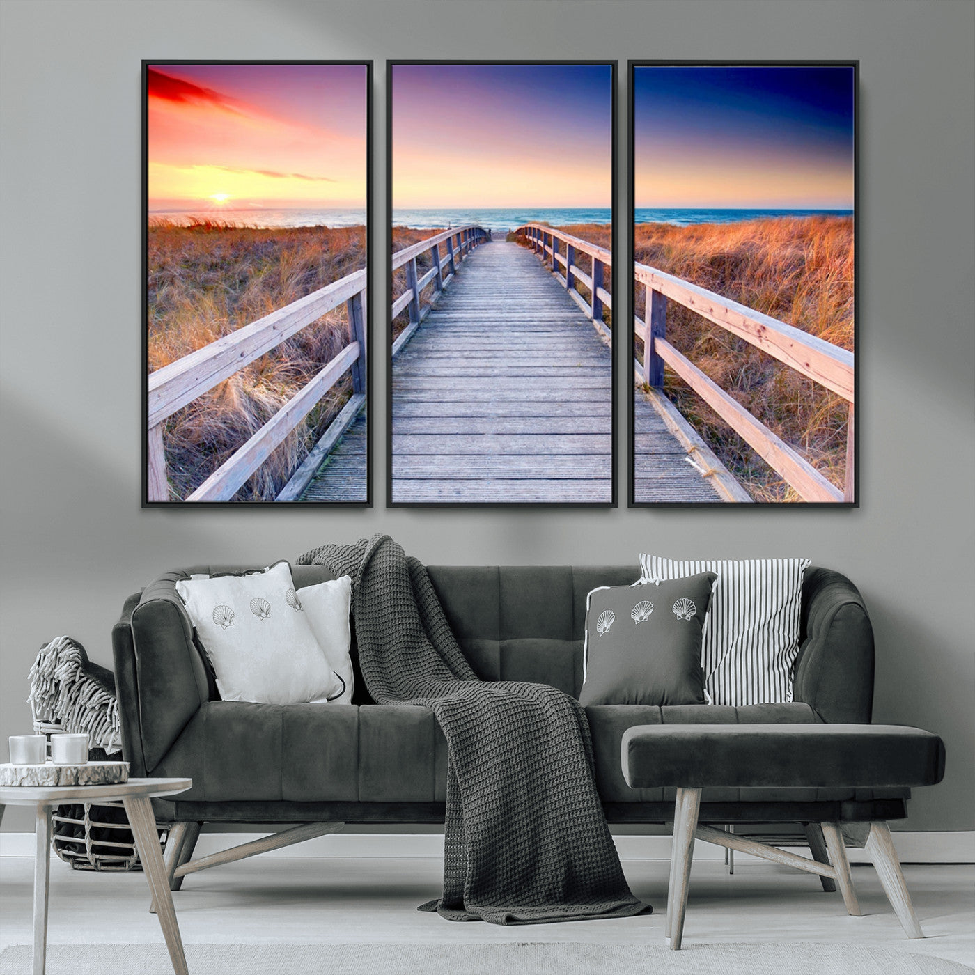 60625-MGV-CV-36X24-Beach Boardwalk Sunrise Wall Art – Coastal Pathway to Ocean Canvas Print, Seaside Landscape Decor for Home or Office