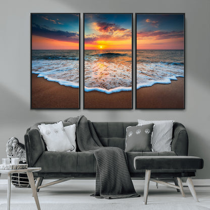 16110-MGV-CV-36X24-Ocean Sunset Wall Art – Vibrant Beach Waves and Horizon Canvas Print, Relaxing Coastal Seascape Decor for Living Room or Bedroom