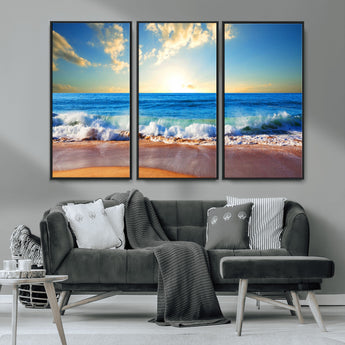 50522-MGV-CV-36X24-Ocean Sunrise Wall Art – Peaceful Beach Waves and Golden Horizon Canvas Print, Coastal Seascape Decor for Home or Office