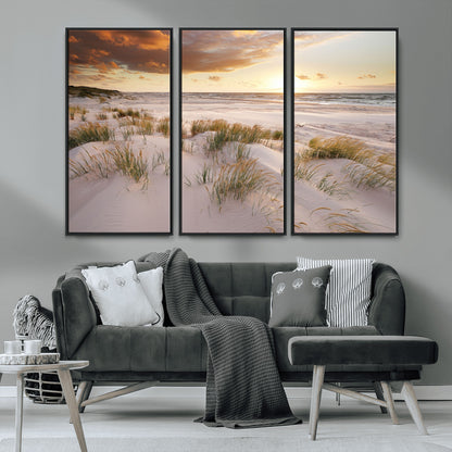 61246-MGV-CV-36X24-Coastal Sand Dunes Wall Art – Serene Beach Sunset Canvas Print with Grasses and Ocean View, Tranquil Seaside Decor for Living Room