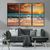 72948-MGV-CV-36X24-Ocean Sunset Wave Wall Art – Dramatic Seascape Canvas Print with Golden Sky and Crashing Waves, Coastal Beach Decor for Living