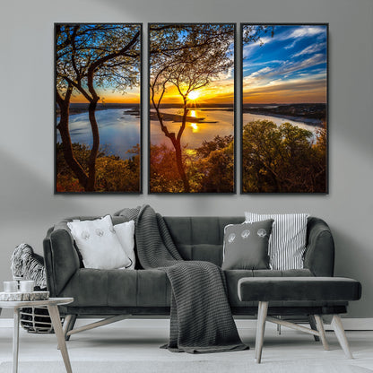 71863-MGV-CV-36X24-Lake Sunset Wall Art – Scenic Nature Canvas Print with Trees and Golden Sky, Serene Landscape Decor for Living Room, Bedroom or