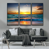 50627-MGV-CV-36X24-Ocean Sunset Wall Art – Serene Beach Canvas Print with Waves and Golden Sky, Coastal Decor for Living Room or Office