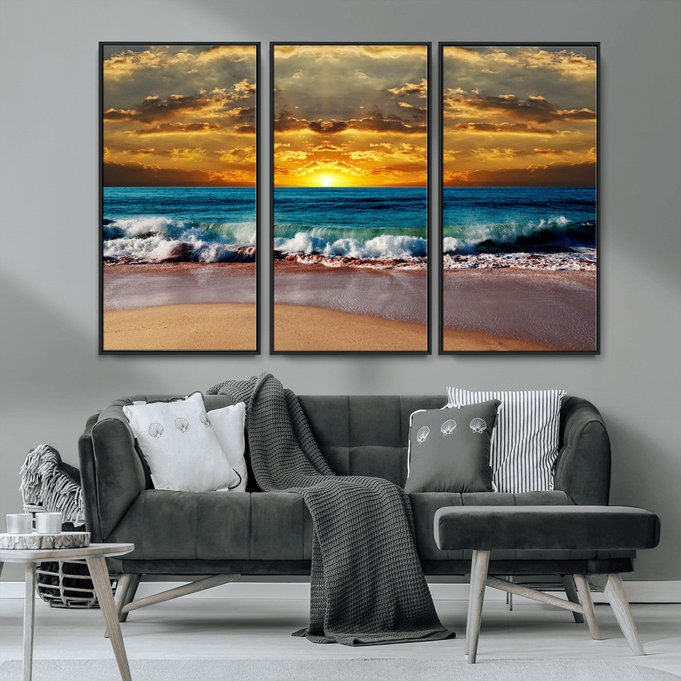 83389-MGV-CV-36X24-Ocean Sunrise Wall Art – Vibrant Beach Waves Canvas Print, Coastal Seascape Decor for Living Room or Office