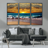 83389-MGV-CV-36X24-Ocean Sunrise Wall Art – Vibrant Beach Waves Canvas Print, Coastal Seascape Decor for Living Room or Office