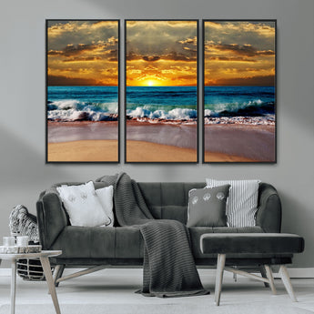 83389-MGV-CV-36X24-Ocean Sunrise Wall Art – Vibrant Beach Waves Canvas Print, Coastal Seascape Decor for Living Room or Office