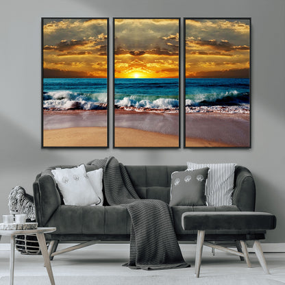 83389-MGV-CV-36X24-Ocean Sunrise Wall Art – Vibrant Beach Waves Canvas Print, Coastal Seascape Decor for Living Room or Office