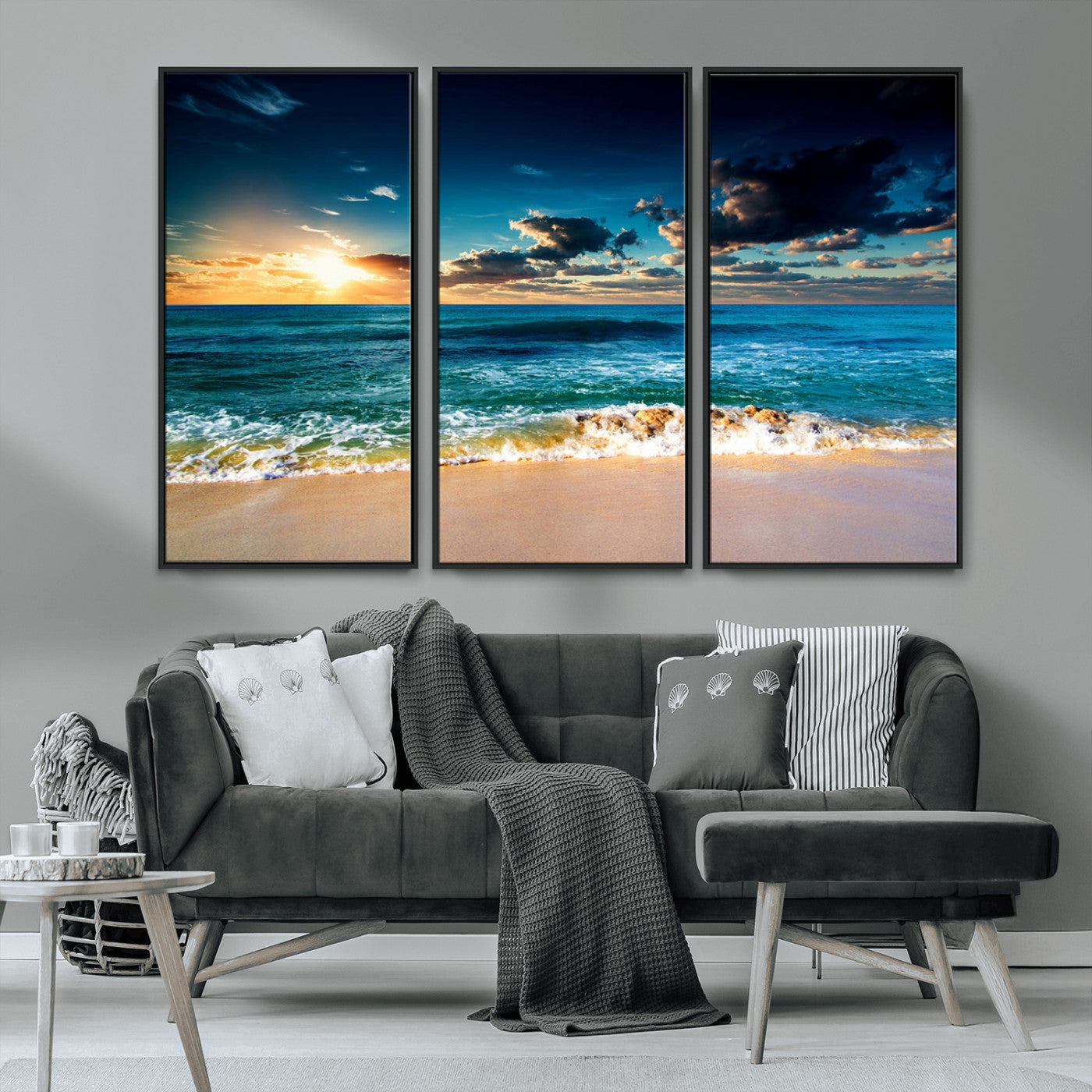 88985-MGV-CV-36X24-Ocean Sunset Wall Art – Tranquil Beach Waves Canvas Print, Coastal Seascape Decor for Living Room or Office