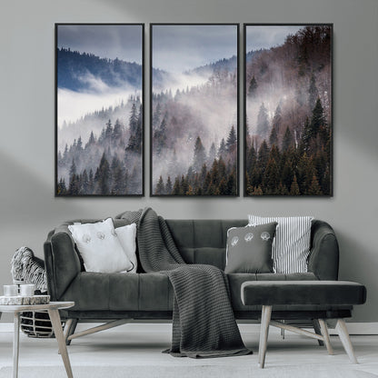 18459-MGV-CV-36X24-Misty Pine Forest Wall Art – Serene Mountain Landscape Canvas Print, Tranquil Nature Artwork for Living Room, Bedroom, Cabin or