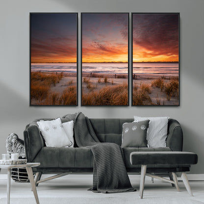 90176-MGV-CV-36X24-Beach Sunset Wall Art – Coastal Sand Dune Canvas Print with Ocean Waves and Dramatic Sky, Seaside Landscape Decor for Living Room