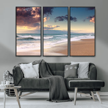 42253-MGV-CV-36X24-Serene Beach Waves Wall Art – Tranquil Ocean Horizon Canvas Print, Coastal Seascape Decor for Living Room or Office Wall