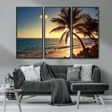 82710-MGV-CV-36X24-Palm Tree Sunset Beach Wall Art – Tropical Ocean Canvas Print, Coastal Paradise Seascape Decor for Living Room or Office Wall