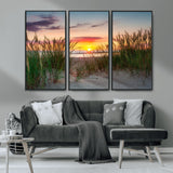 25576-MGV-CV-36X24-Beach Grass Sunset Wall Art – Coastal Sand Dune Landscape Canvas Print, Ocean View Nature Decor for Living Room or Office Wall