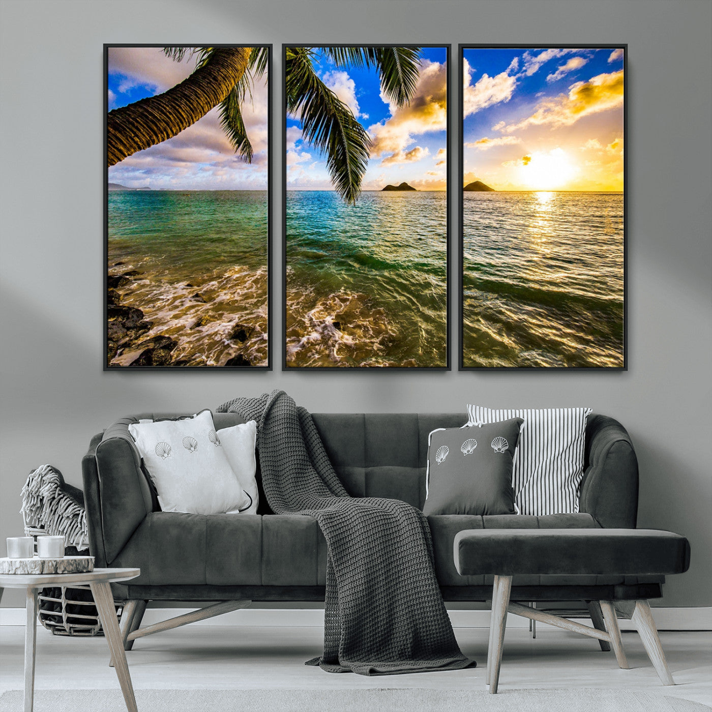 68606-MGV-CV-36X24-Tropical Palm Tree Ocean Wall Art – Sunset Beach Seascape Print, Coastal Paradise Decor for Living Room or Office