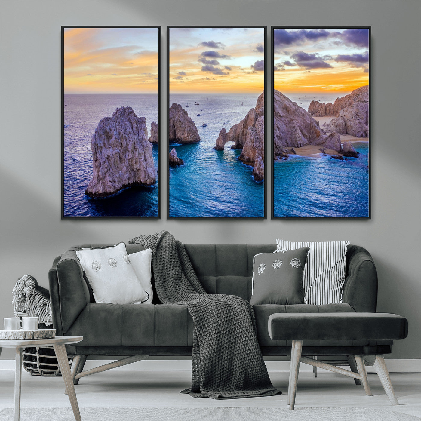72955-MGV-CV-36X24-Ocean Rock Formation Wall Art – Sunset Coastal Seascape Print, Beach Landscape Decor for Living Room or Office