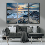 17902-MGV-CV-36X24-Rocky Shore Ocean Sunset Wall Art – Coastal Seascape Canvas Print, Nature Beach Decor for Living Room or Office