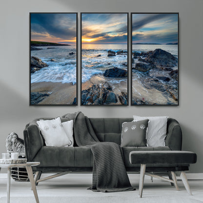 17902-MGV-CV-36X24-Rocky Shore Ocean Sunset Wall Art – Coastal Seascape Canvas Print, Nature Beach Decor for Living Room or Office